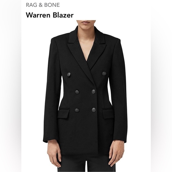 Rag & Bone Womens Warren Ponte Black Relaxed Fit Double-Breasted Blazer NWOT - Picture 4 of 13